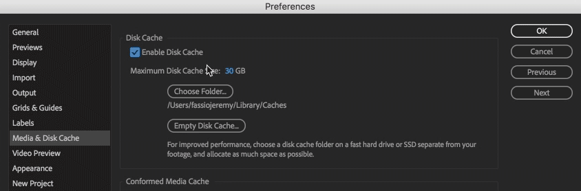 adobe after effects mac disk cache